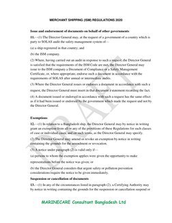 MERCHANT SHIPPING (ISM) REGULATIONS 2020 
                            
 
 
 
 
 
Issue and endorsement of documents on behalf