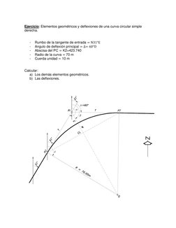 Ejercicio: Elementos geométricos y deflexiones de una curva circular simple 
derecha. 
 
 
- 
Rumbo de la tangente de entra