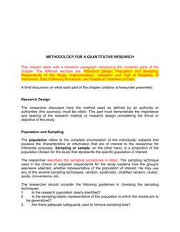 METHODOLOGY FOR A QUANTITATIVE RESEARCH
This chapter starts with a transition paragraph introducing the contents/ parts of th