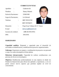 CURRICULUM VITAE 
Apellidos       :                         Calderón Gil 
Nombres        :                         Danny Orla