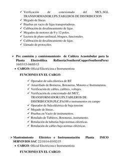  Verificación 
de 
conexionado 
del 
MCL,SGL 
TRANSFORMADOR,UPS,TABLEROS DE DISTRIBUCION 
 Megado de líneas. 
 Pruebas en