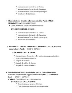  Mantenimiento correctivo de Tornos 
 Mantenimiento Correctivo de fresadoras 
 Mantenimiento Correctivo de puente grúa 
