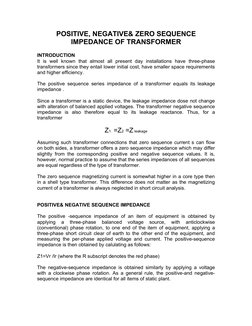 POSITIVE, NEGATIVE& ZERO SEQUENCE 
IMPEDANCE OF TRANSFORMER
INTRODUCTION
It  is  well  known  that  almost  all  present  day