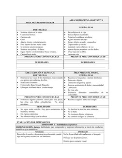 AREA MOTRICIDAD GRUESA
AREA MOTRIZ FINO-ADAPTATIVA
FORTALEZAS
FORTALEZAS

Sostiene objeto en la mano.

Control del tronco.