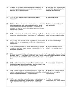31
32
A. Una buena cocina.
33
34
35
A. Reunirse con los amigos.
36
37
38
A. Su reputación de elocuencia.
39
40
31. Entre los