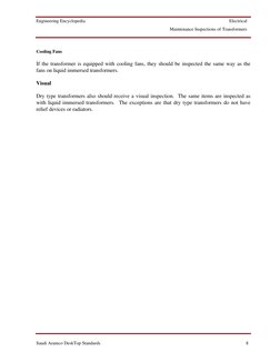 Engineering Encyclopedia
Electrical
Maintenance Inspections of Transformers
Saudi Aramco DeskTop Standards
8
Cooling Fans
If