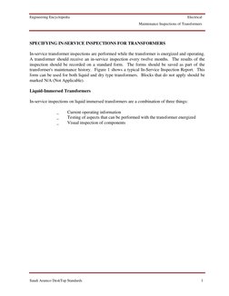 Engineering Encyclopedia
Electrical
Maintenance Inspections of Transformers
Saudi Aramco DeskTop Standards
1
SPECIFYING IN-SE