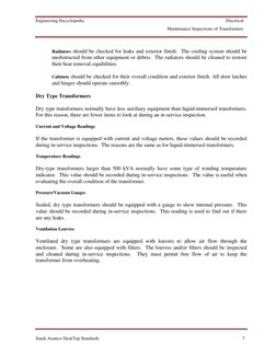 Engineering Encyclopedia
Electrical
Maintenance Inspections of Transformers
Saudi Aramco DeskTop Standards
7
Radiators should