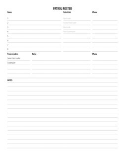  Troop LeadersNamePhoneSenior Patrol LeaderScoutmasterNOTES
