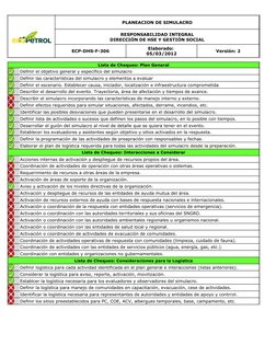 PLANEACION DE SIMULACRO
ECP-DHS-F-306
Versión: 2
Lista de Chequeo: Plan General
Definir el objetivo general y específico del