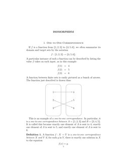 ISOMORPHISM
1. One to One Correspondence
If f is a function from {1, 2, 3} to {4, 5, 6}, we often summarize its
domain and ta