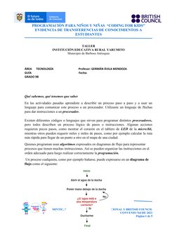PROGRAMACIÓN PARA NIÑOS Y NIÑAS  “CODING FOR KIDS”
EVIDENCIA DE TRANSFERENCIAS DE CONOCIMIENTOS A
ESTUDIANTES
TALLER
INSTITUC
