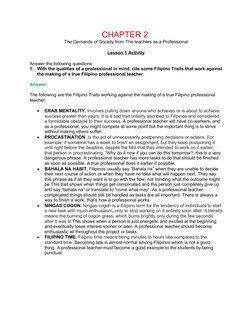 CHAPTER 2 
The Demands of Society from The teachers as a Professional
Lesson 1 Activity
Answer the following questions
1.
Wit