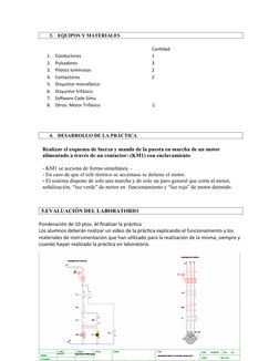 3.
EQUIPOS Y MATERIALES
Cantidad
1.
Conductores
1
2.
Pulsadores
3
3.
Pilotos luminosos
2
4.
Contactores
2
5.
Disyuntor monofá