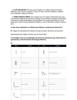 3. LOS AISLANTES: Son los que le impiden o no dejan pasar la corriente 
eléctrica y son: El aire, el caucho, la lana, el