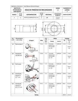 Apellidos y Nombre/s:  Yujra Mamani Bismark Brayan
INSTITUTO
TECNOLÓGICO
DON BOSCO
HOJA DE PROCESO DE MECANIZADO
GAMA
1/1
NUM