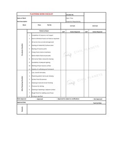Checklist No
Date / Time
Inspection Requested by
Floor
Flat No
O/P
Action Required
O/P
Action Required
1
2
3
4
5
6
7
8
9
10
1