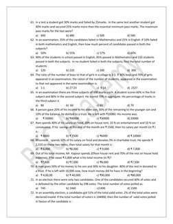 61. In a test a student got 30% marks and failed by 25marks.  In the same test another student got 
40% marks and secured