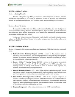 Module – Literacy Training Service 
 
 
 
 
RULE 1 – Guiding Principles 
Section 1. Guiding Principle. 
 
While it is the pri