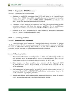 Module – Literacy Training Service 
 
 
 
 
RULE V – Organization of NSTP Graduates 
Section 11. Organization of NSTP Graduat