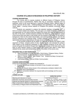 Compiled and Edited by: ALVIN KRIS B. ALIC, Instructor I, CTEAS-Fellowship Baptist College
 
Alvin Kris B. Alic
COURSE SYLLAB