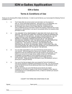 IDN e-Sales 
Terms & Conditions of Use 
Thank you for choosing IDN e-Sales (the Service).  In order to use the Service, you m