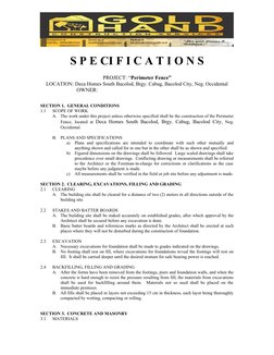 S P E CI F I C A T I O N S
PROJECT: “Perimeter Fence”
LOCATION: Deca Homes South Bacolod, Brgy. Cabug, Bacolod City, Neg. Occ