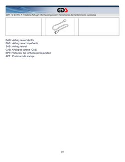 2011 >D 2.0 TCI-R > Sistema Airbag > Información general > Herramientas de mantenimiento especiales
DAB : Airbag de conduct