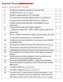Bayyinah Dream Nightmare Exam Part 1 
Section 1: The Fundamentals -True/Fale:  
1.  
An ISM has 4 properties. Gender is not o