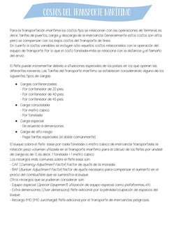 Para la transportación marítima los costos fijos se relacionan con las operaciones de terminal, es 
decir, tarifas de p