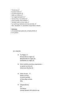 ~ Té de luna ✓
~ Ley del miedo ✓
~ Ley del mapache ✓
~ Gato sin colores ✓
~ Un regalo llamado tú ✓
~ Tal vez hoy y no mañana