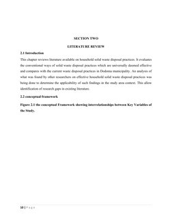 SECTION TWO
LITERATURE REVIEW
2.1 Introduction
This chapter reviews literature available on household solid waste disposal pr
