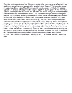 Skimming and Scanning Worksheets Guide | PDF | Speed Reading | Reading ...