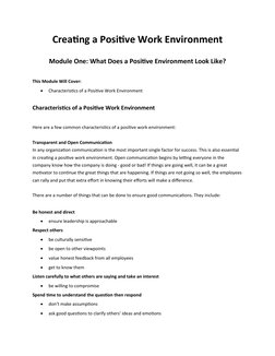 Creating a Positive Work Environment
Module One: What Does a Positive Environment Look Like?
This Module Will Cover: 

Chara