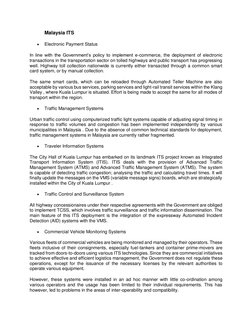 Malaysia ITS 
• 
Electronic Payment Status 
In line with the Government’s policy to implement e-commerce, the deployment of e