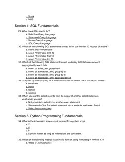 c. Spark
d. MR2
Section 4: SQL Fundamentals
29. What does SQL stands for?
a. Selection Query Language
b. Structured Query Lan