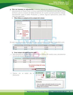 Tablas dinámicas - Excel
Unidad V: Power Pivot en Excel
Departamento de Tecnología Educativa / campus.inatec.edu.ni
9
p.	 Una