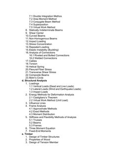 7.1 Double Integration Methos 
7.2 Area Moment Method 
7.3 Conjugate Beam Method 
7.4 Superposition 
7.5 Virtual Work Method