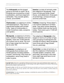 The Arthropods are the largest 
group of animals on earth. All ar-
thropods are covered by a hard 
exoskeleton, and have segm