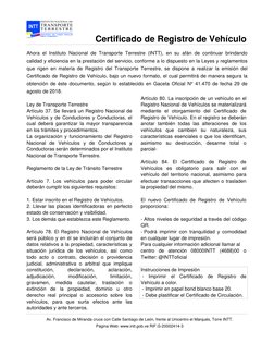 Certificado de Registro de Vehículo
Ahora el Instituto Nacional de Transporte Terrestre (INTT), en su afán de continuar brind