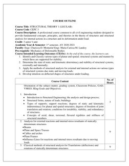 COURSE OUTLINE 
 
Course Title: STRUCTURAL THEORY 1 (LEC/LAB) 
Course Code: CEPC 3 
Course Description: A professional co