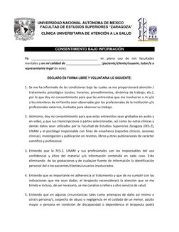 UNIVERSIDAD NACIONAL AUTÓNOMA DE MÉXICO 
FACULTAD DE ESTUDIOS SUPERIORES “ZARAGOZA” 
CLÍNICA UNIVERSITARIA DE ATENCIÓN A LA S
