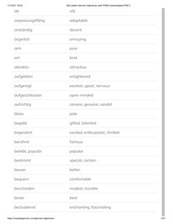 250 Essential German Adjectives List | PDF | Adjective | Semiotics
