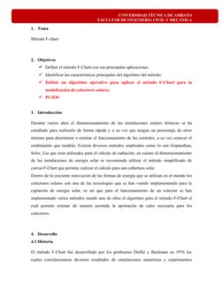 UNIVERSIDAD TÉCNICA DE AMBATO
FACULTAD DE INGENIERÍA CIVIL Y MECÁNICA
1. Tema
Método F-chart
2. Objetivos
Definir el método