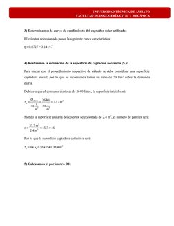 UNIVERSIDAD TÉCNICA DE AMBATO
FACULTAD DE INGENIERÍA CIVIL Y MECÁNICA
3) Determinamos la curva de rendimiento del captador so