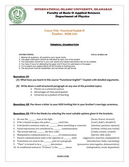 Function English Paper Functional English II Exam Paper 2023 | PDF | Communication | Question