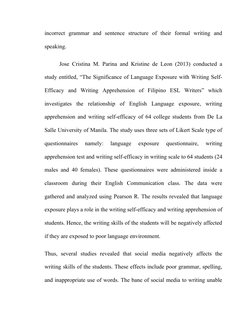 incorrect  grammar  and  sentence  structure  of  their  formal  writing  and
speaking.
Jose Cristina M. Parina and Kristine