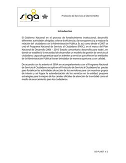 Protocolo de Servicio al Cliente SENA 
 
 
 
DE-PL-007  V.1 
 Introducción
 El Gobierno Nacional en el proceso de fortaleci
