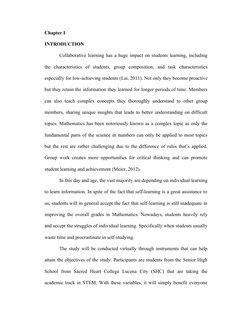 Chapter I
INTRODUCTION
Collaborative learning has a huge impact on students learning, including
the  characteristics  of  stu