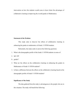 intervention on how the students would come to know better the advantages of
collaborative learning in improving the overall